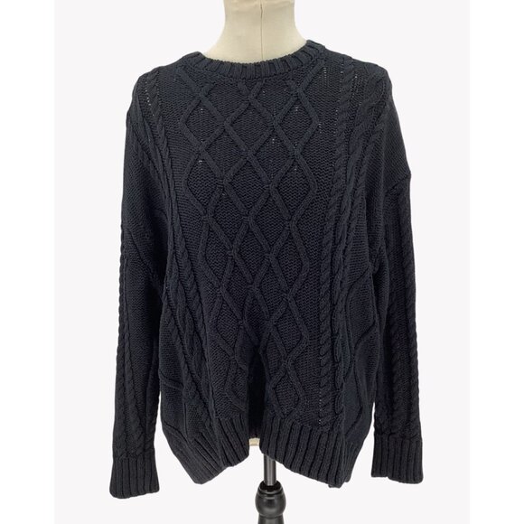 Show Me Your MuMu Sweaters - Show Me Your Mumu Black Cable Knit Day-To-Day Sweater L Womens Pullover Size L